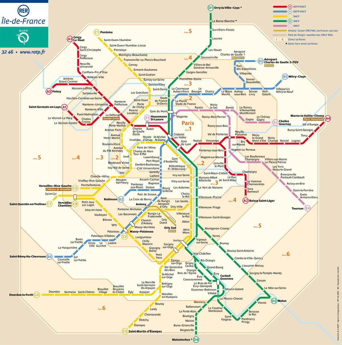 Paris zone map metro