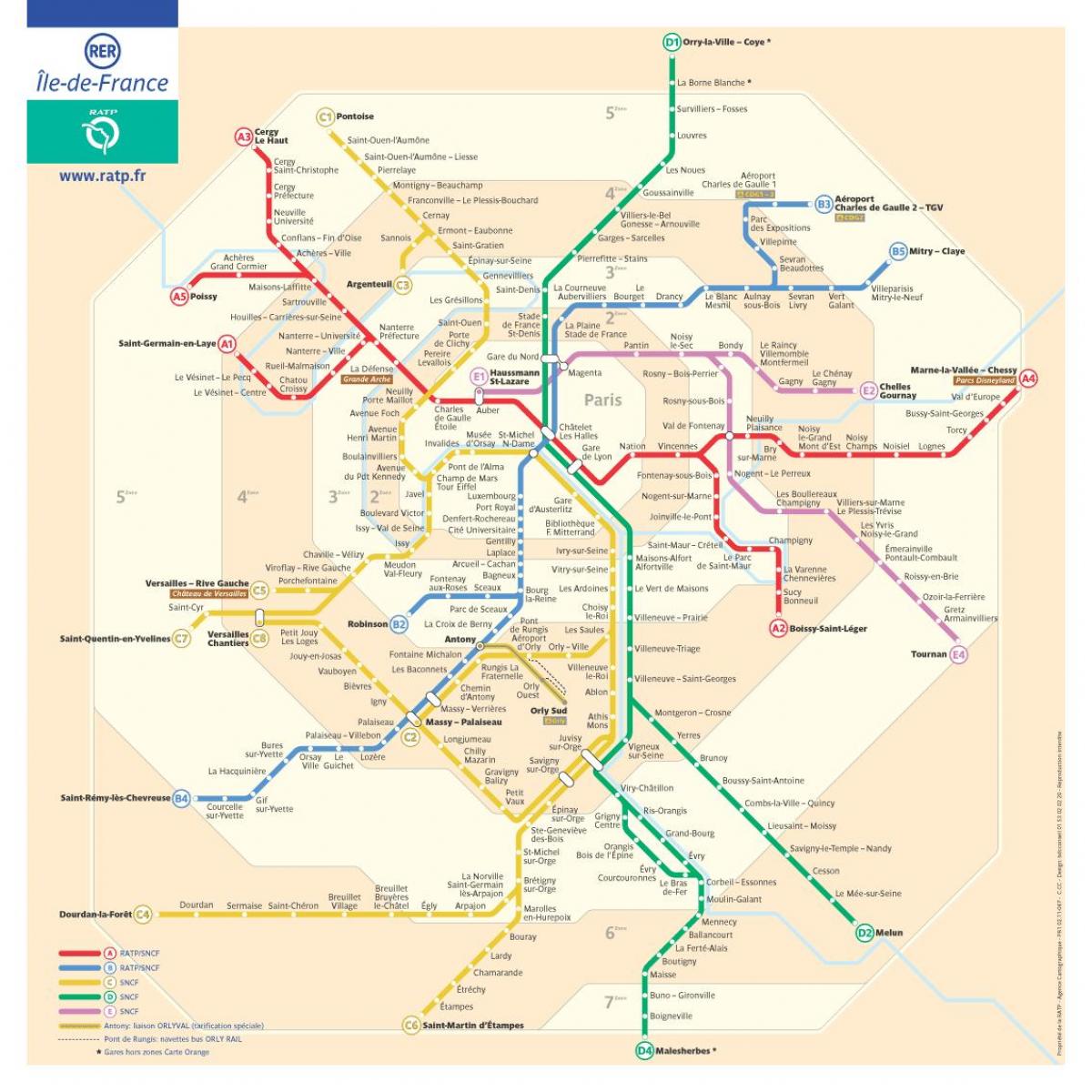 Map of Paris travel zones 