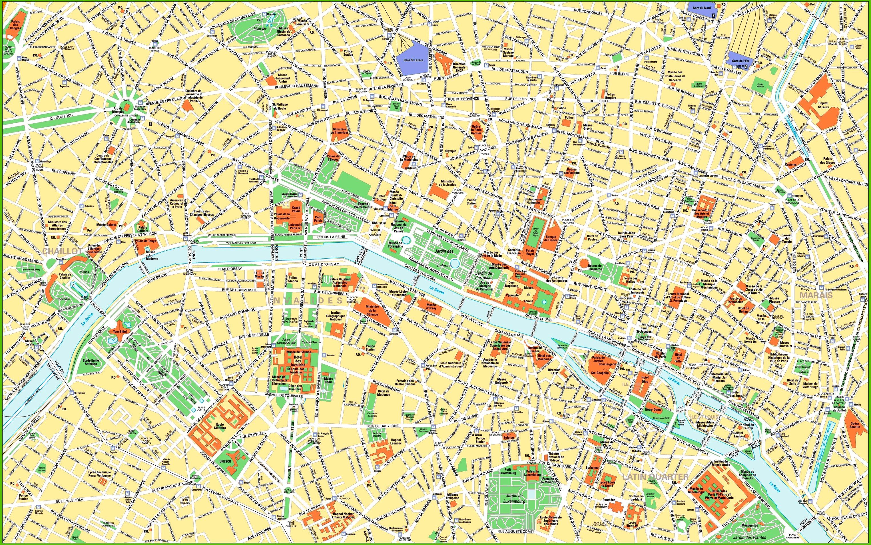 Map of central Paris - Detailed map of Paris (Île-de-France - France)