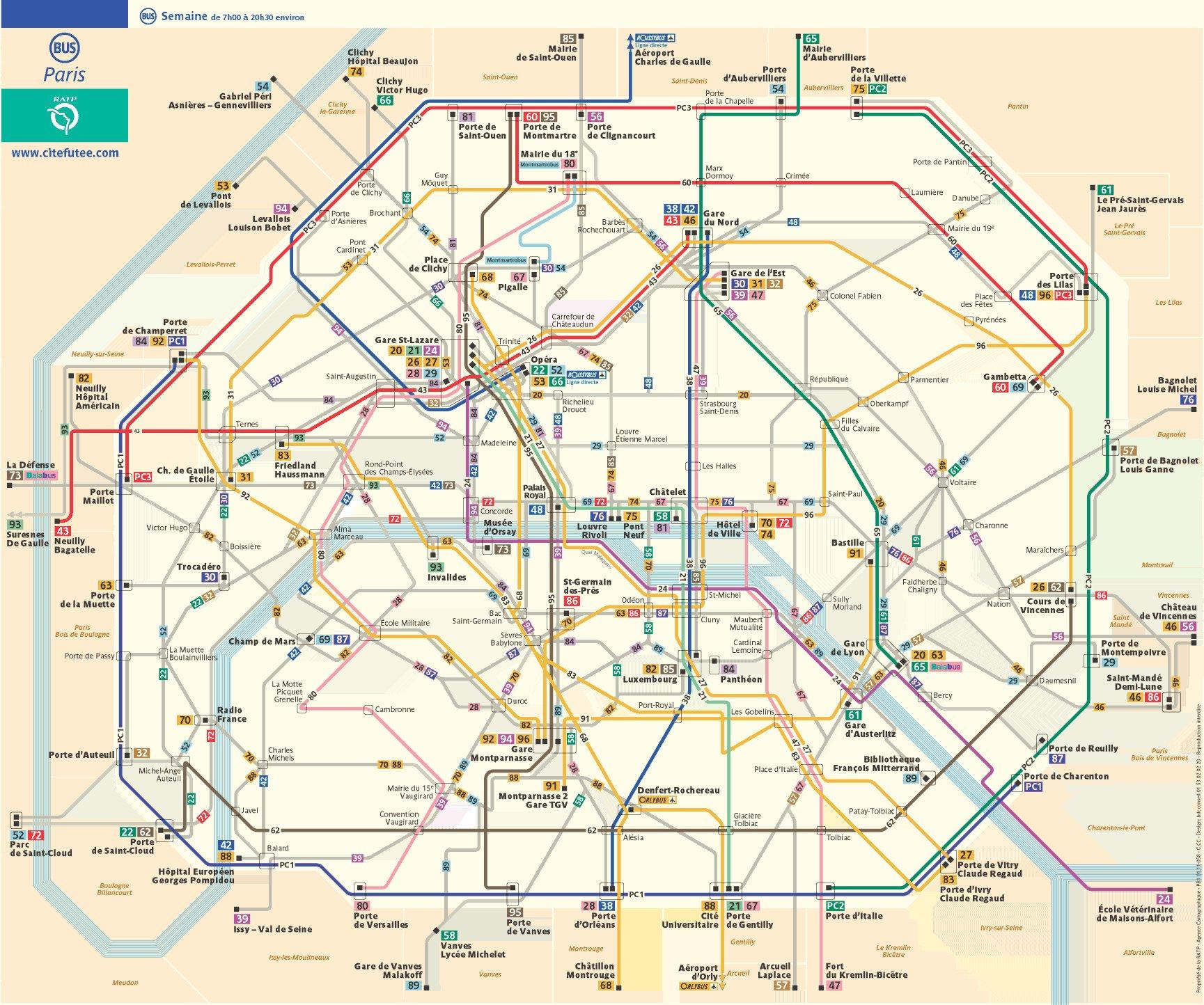 Paris bus route map - Paris bus map with streets (Île-de-France - France)