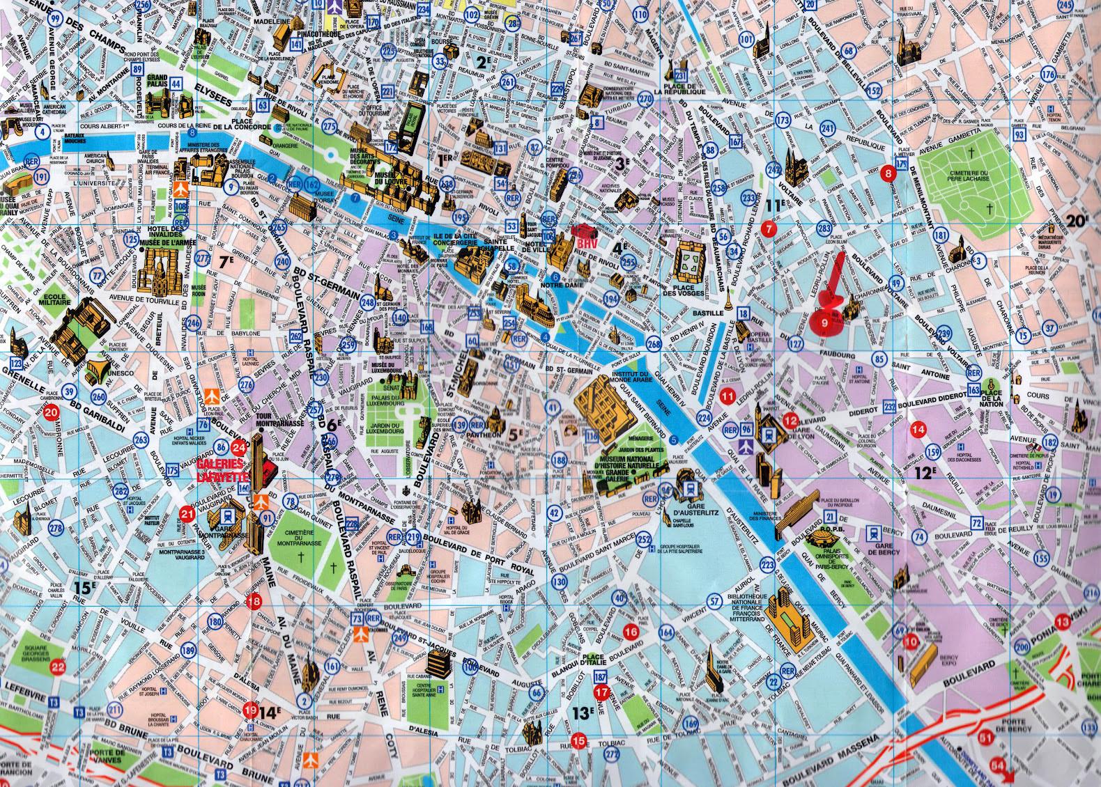 paris tourist attractions on map