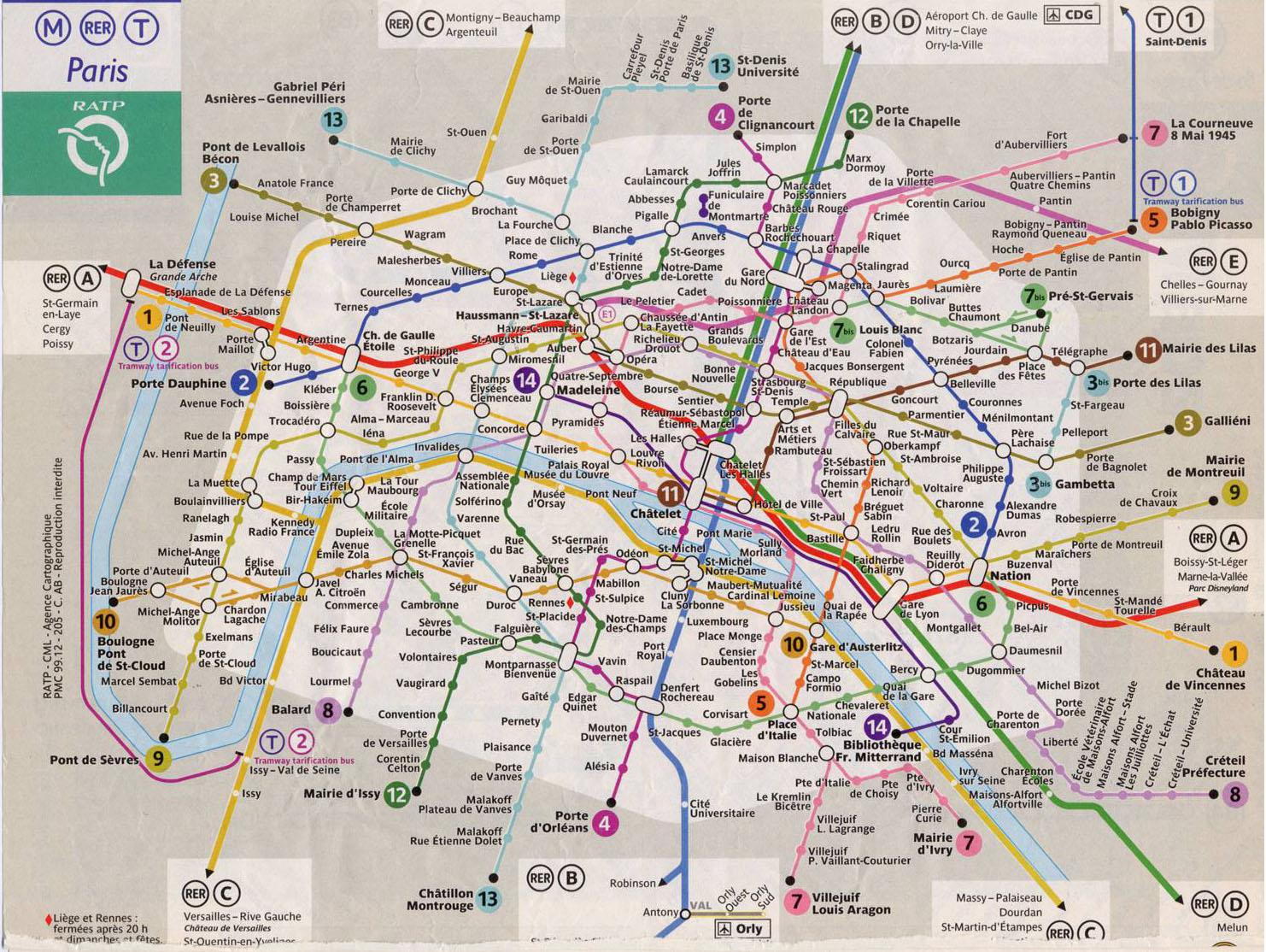 Paris metro train map - Paris train line map (Île-de-France - France)