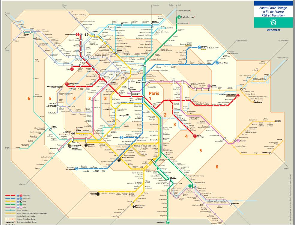 Paris transport zones map - Paris transport map with zones (Île-de ...