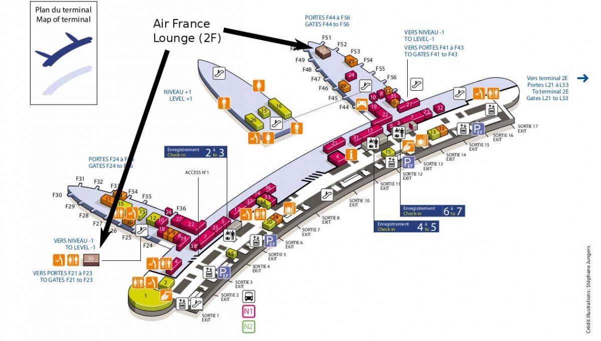 charles de gaulle airport map terminal 2e to 2f