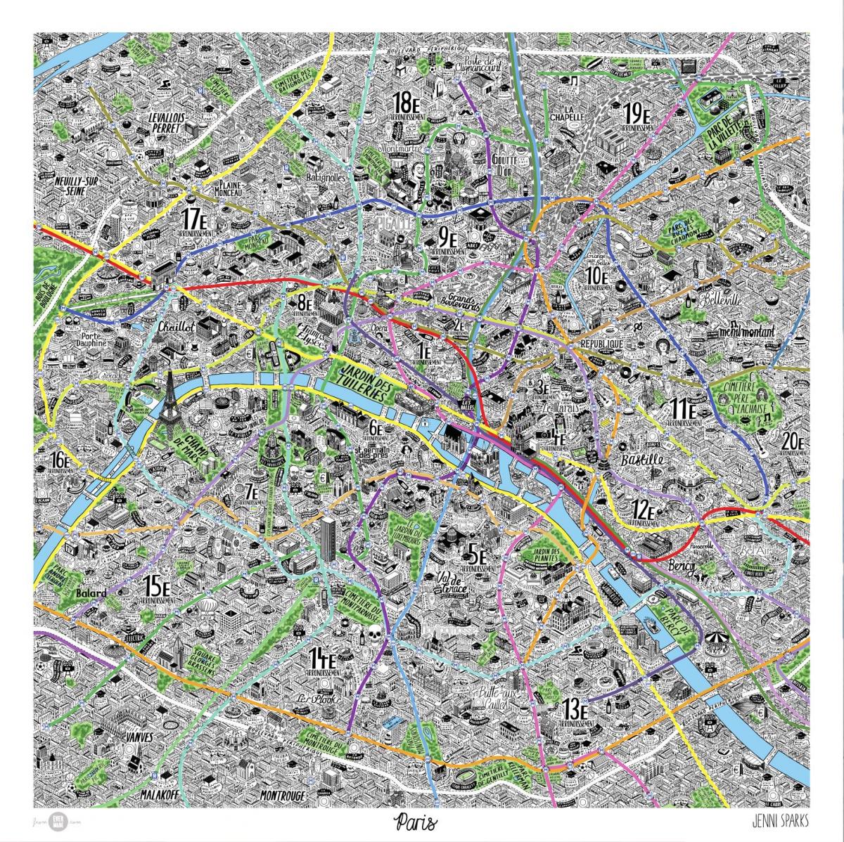 Map of hand drawn Paris