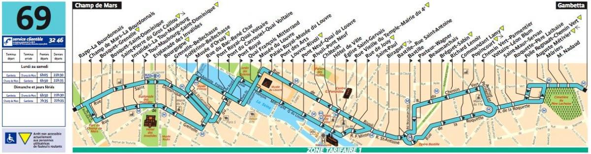 Paris bus 69 map