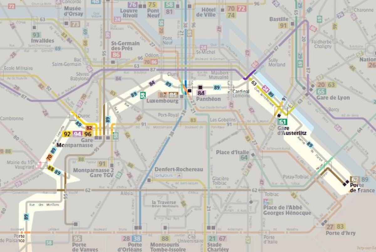 Map of Paris bus 92 route