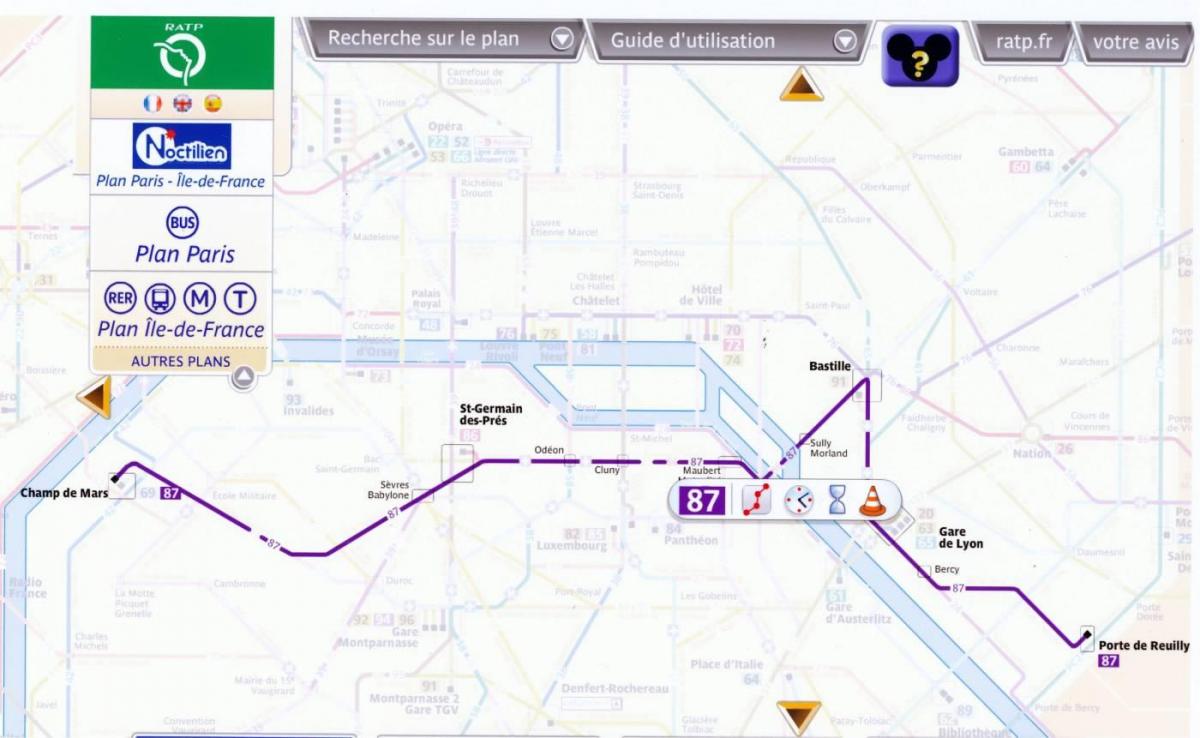 Map of Paris bus route 87 