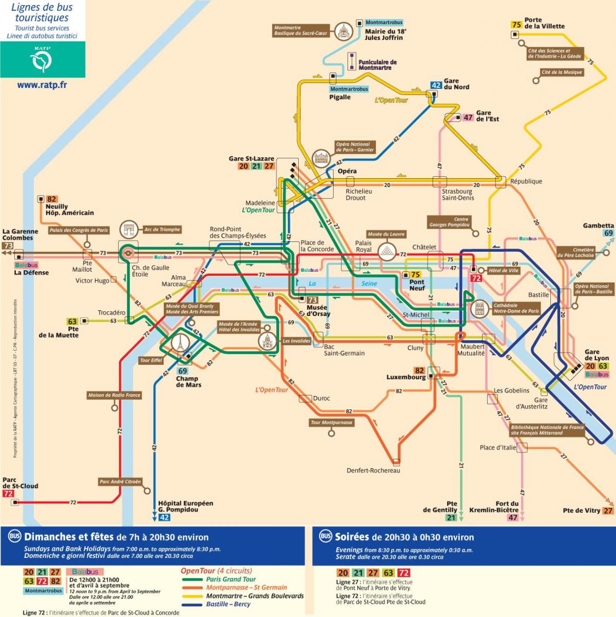 Paris city tour bus map