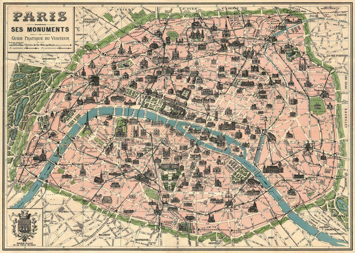 Map of Paris antique