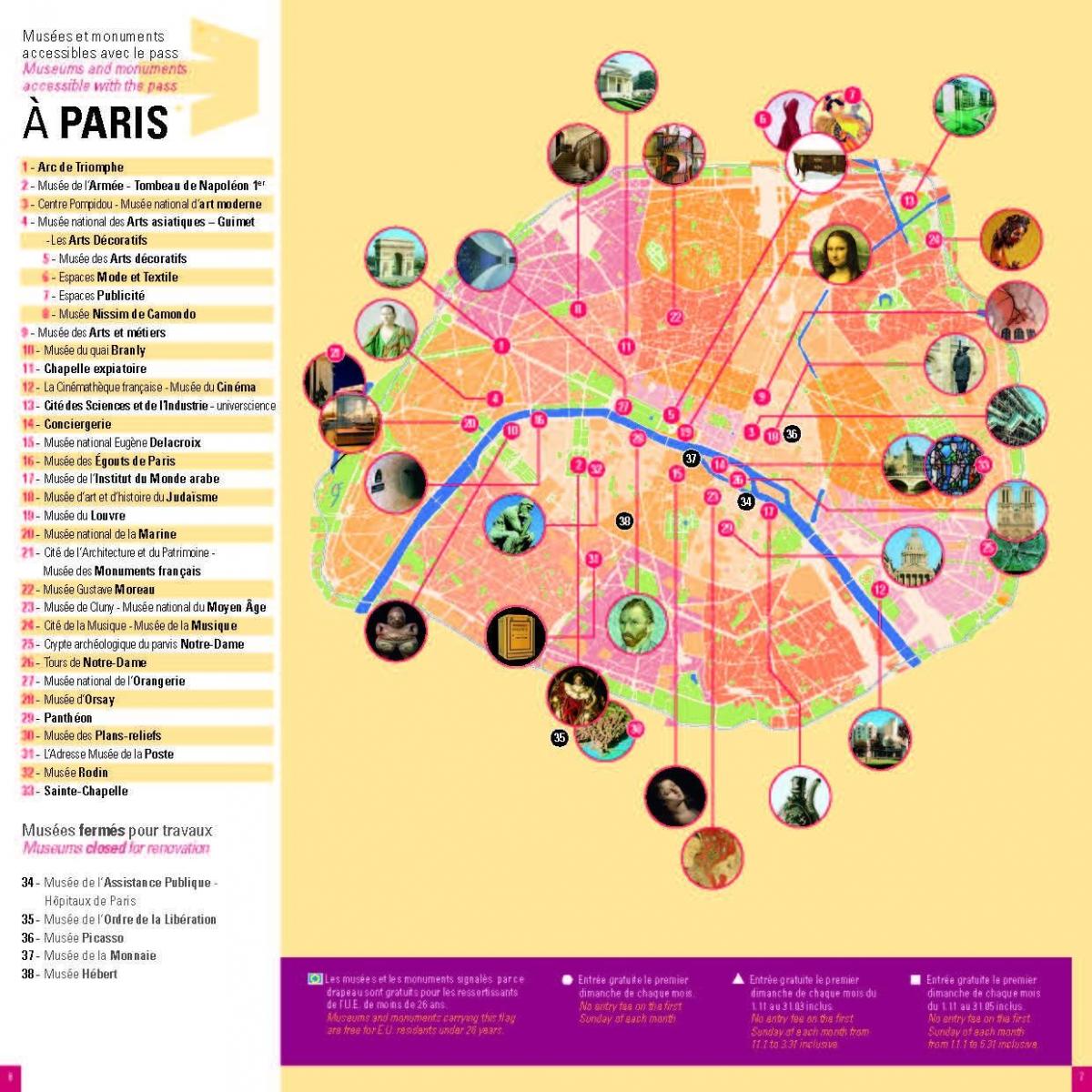 Paris museum pass map Map of Paris museum pass (ÎledeFrance France)