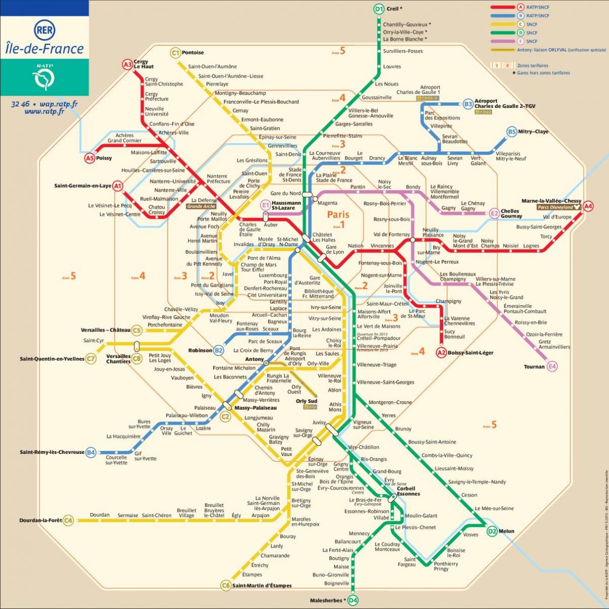 Paris train zone map - Paris train route map (Île-de-France - France)