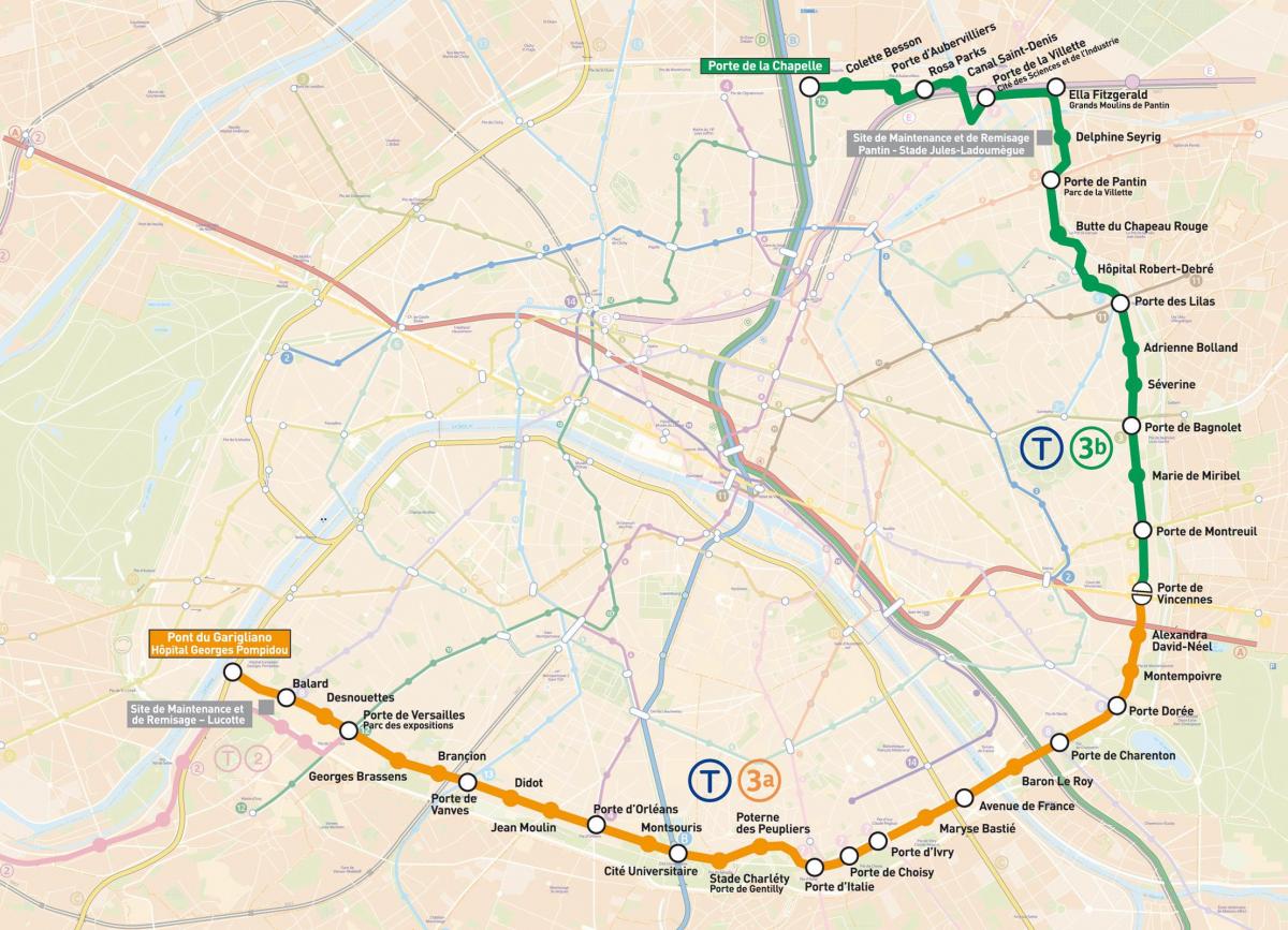 Map of Paris tram