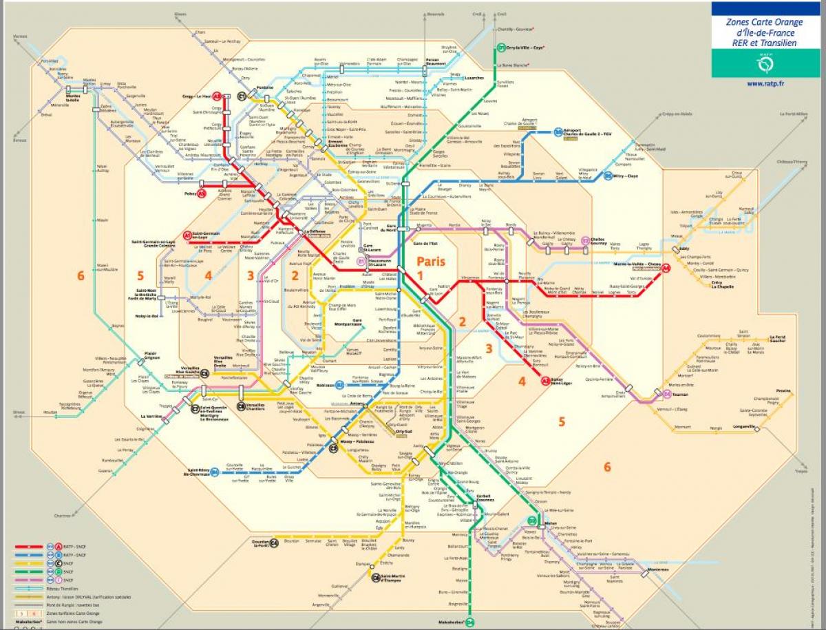 Paris transport map with zones