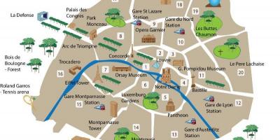 Map of Paris arrondissements with attractions